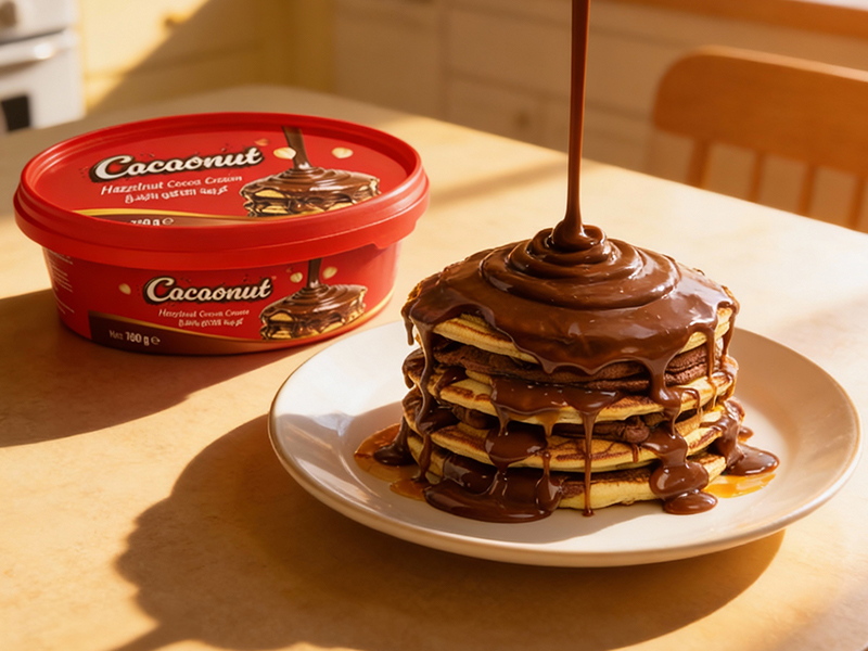 Fluffy Pancakes Stuffed with Melted Chocolate Hazelnut Spread